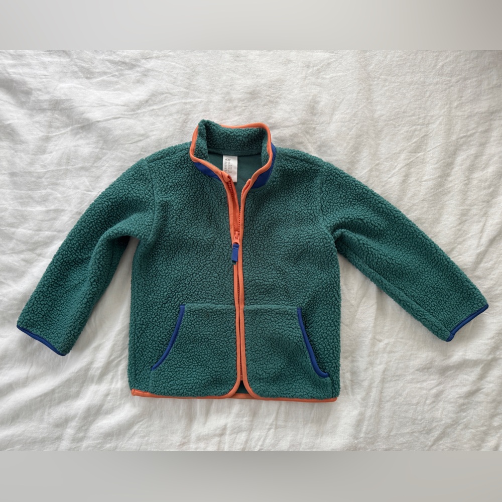 H&M Kids Green Fleece Jacket with Orange Trim